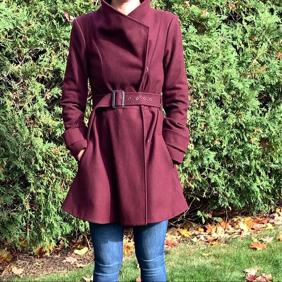 ASOS Burgundy/maroon belted trench coat - Picture 2 of 6